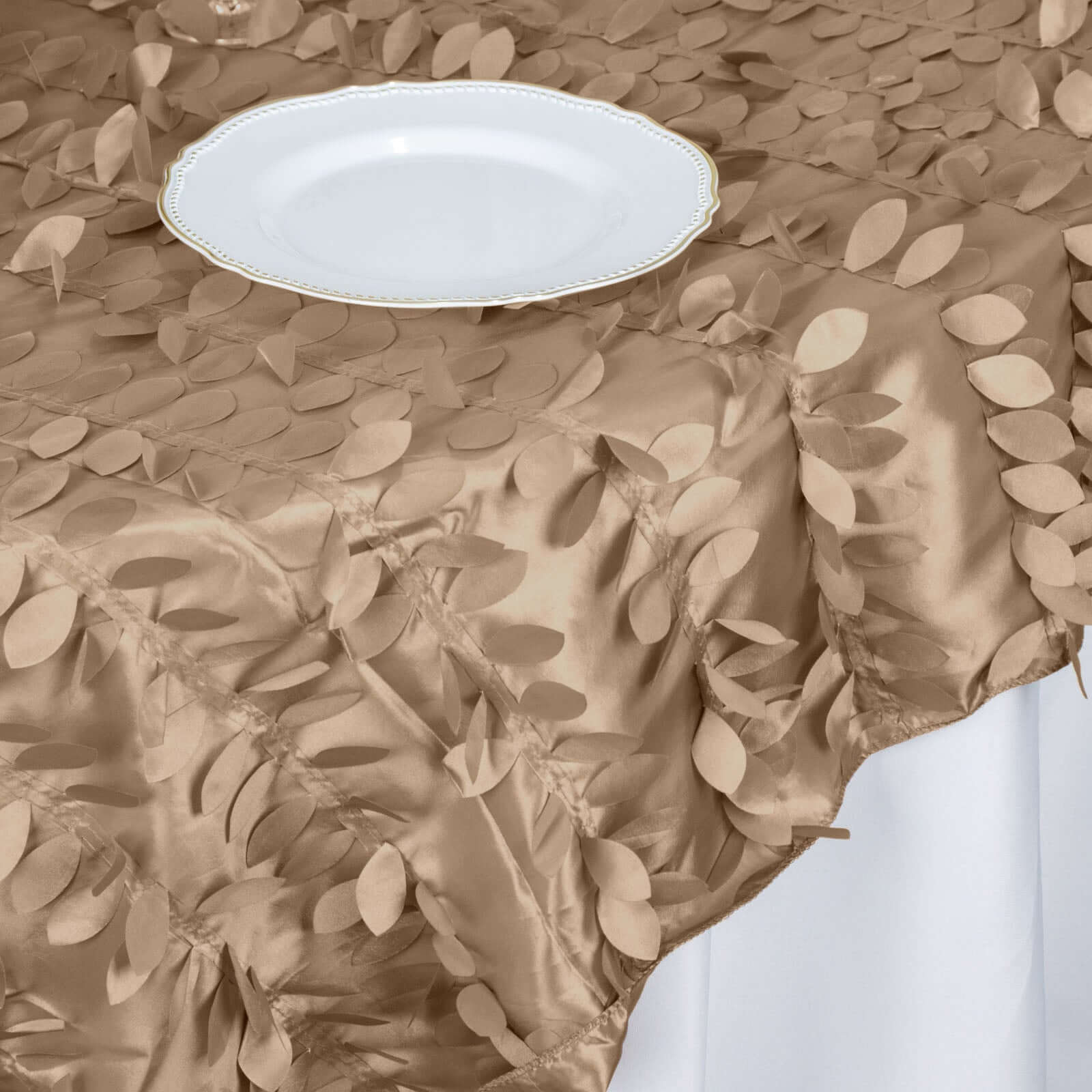 Taffeta 72"x72" Table Overlay Square Tablecloth Taupe - 3D Leaf Petal Table Cover