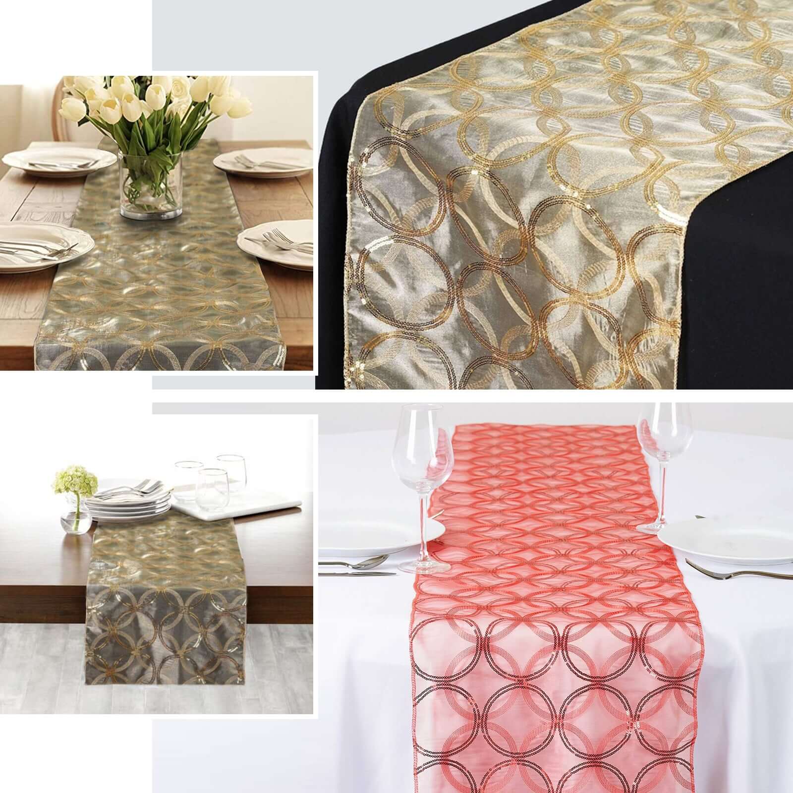 Sequin 14"x108" Table Runner Tea Green Circle Designs - Shimmering Tabletop Decor