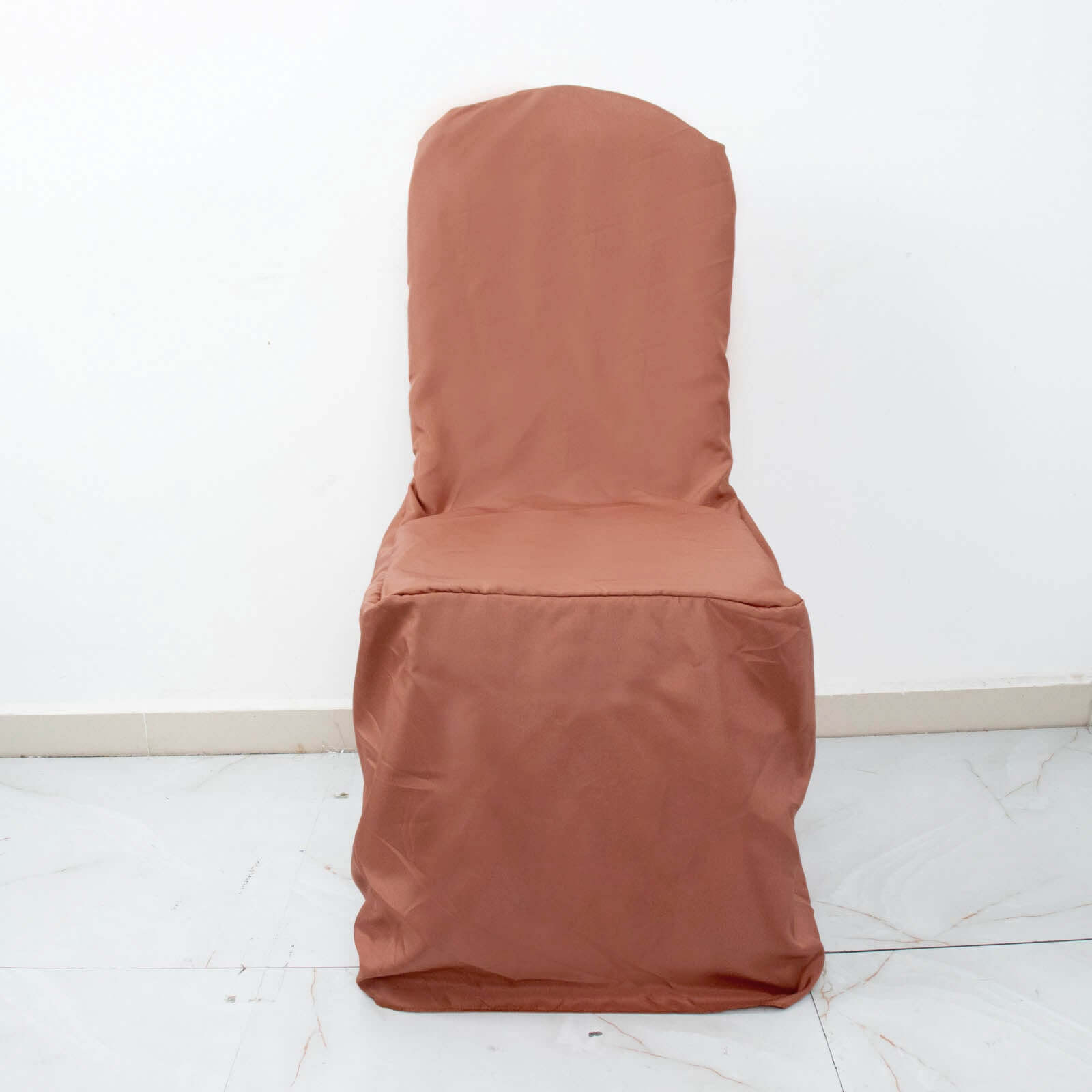 Polyester Slip On Banquet Chair Covers Terracotta (Rust) - Stain-Resistant Reusable Durable Fabric