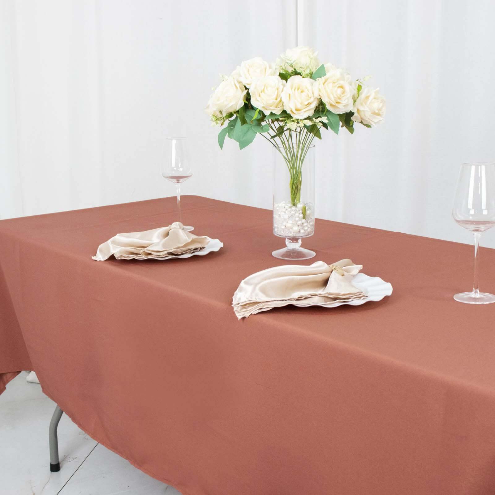 Premium Polyester 60"x102" Rectangle Tablecloth Terracotta (Rust) - Durable 220GSM Wrinkle-Resistant Table Cover