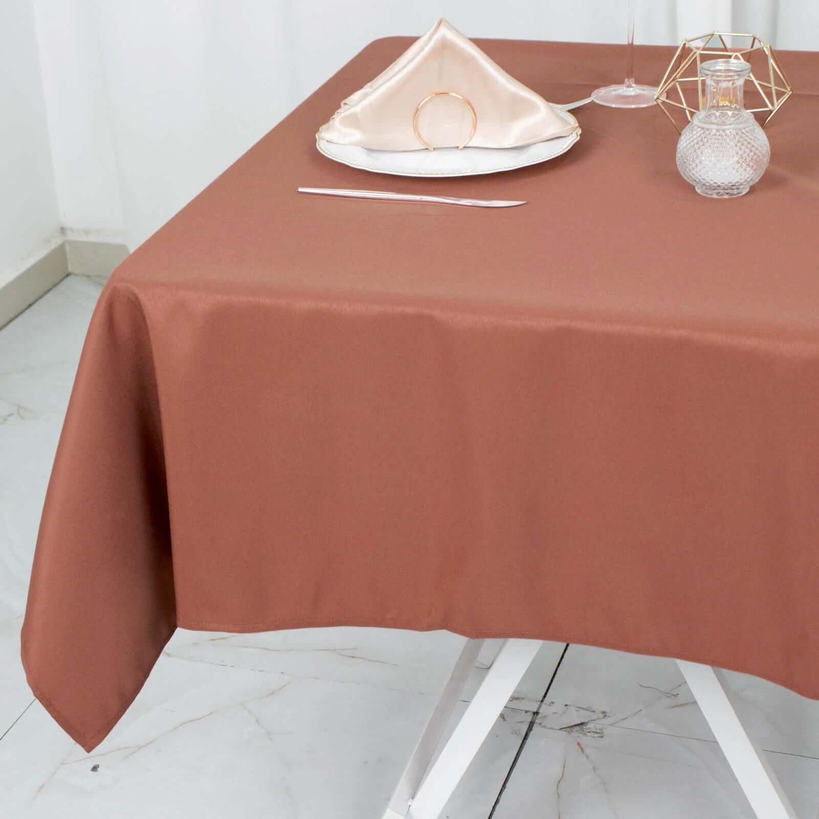 Premium Polyester 54"x54" Square Tablecloth Terracotta (Rust) - Stain and Wrinkle-Resistant 220GSM Table Cover