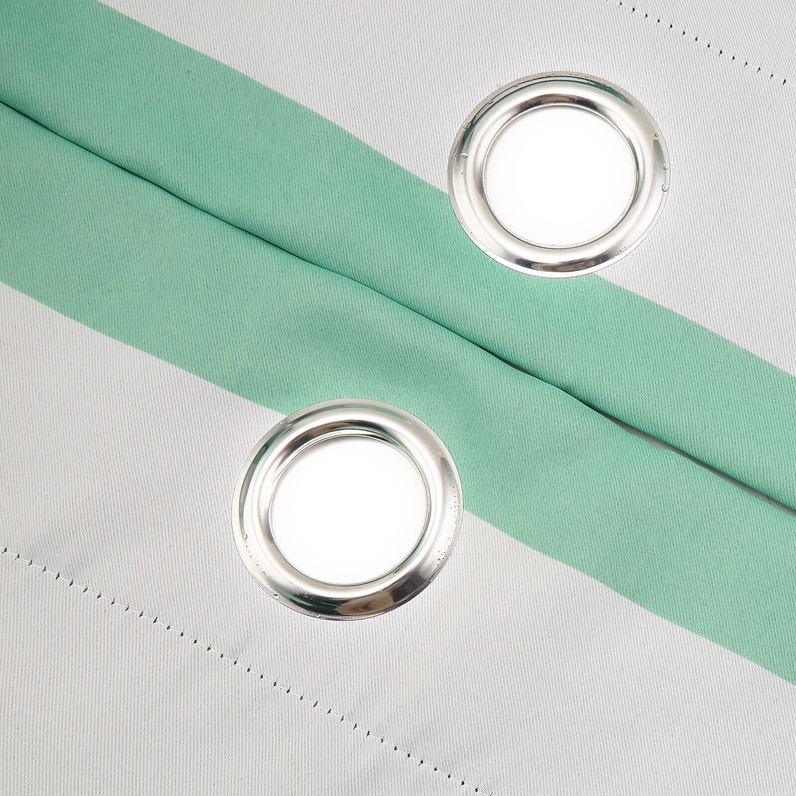 2 Pack White Mint Cabana Stripe Thermal Blackout Window Curtain Grommet Panels, Noise Canceling Curtains - 52"x64"