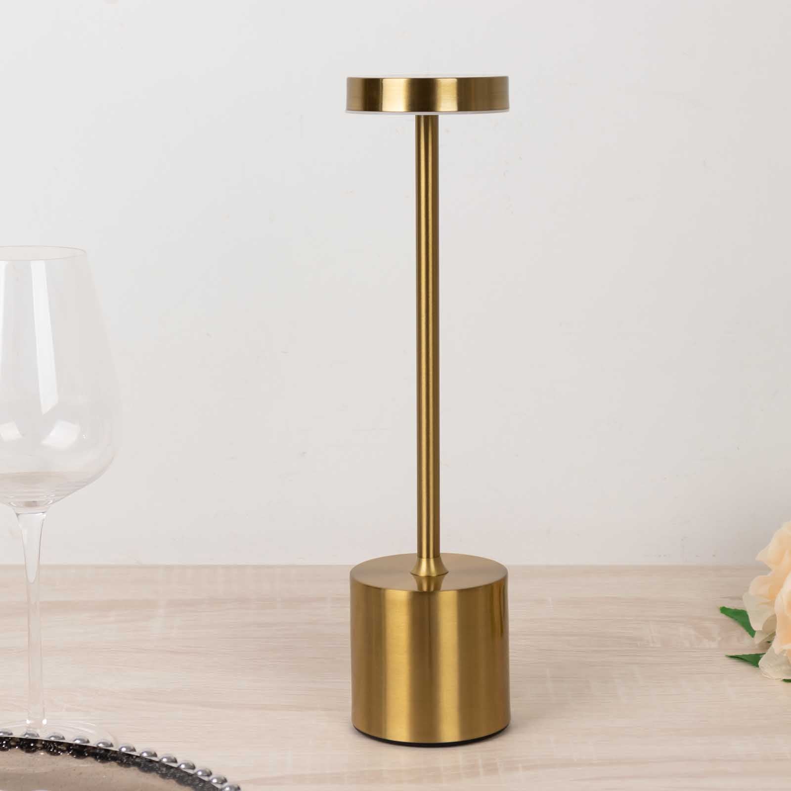 Cordless Table Lamp Modern Metal Gold Design LED Dimmable with Touch Control - Rechargeable Night Light 13"