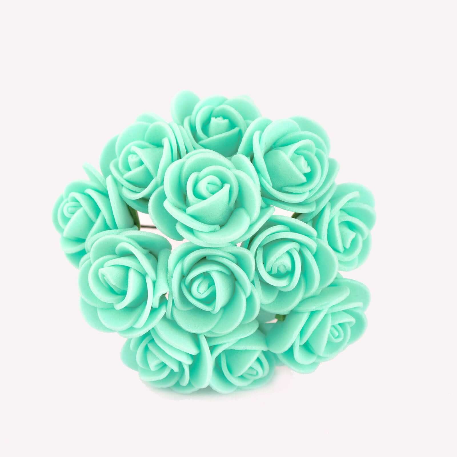 48 Roses 1" Turquoise Real Touch Artificial DIY Foam Rose Flowers With Stem, Craft Rose Buds