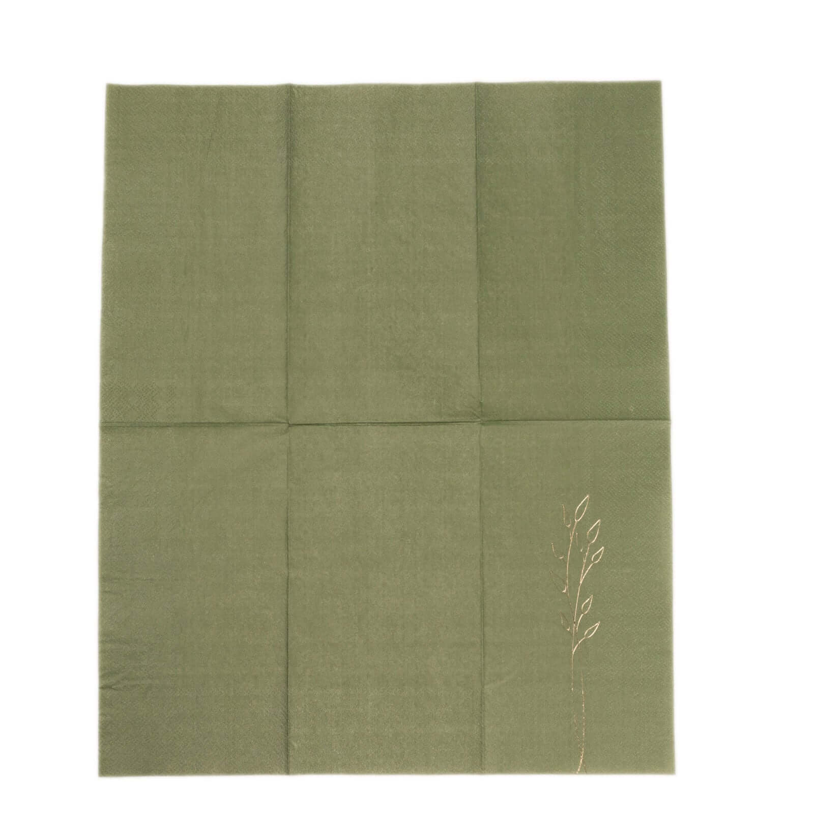 50-Pack Paper Dinner Napkins Olive Green with Gold Embossed Leaf - Stylish 2-Ply Disposable Napkins for Weddings 18GSM