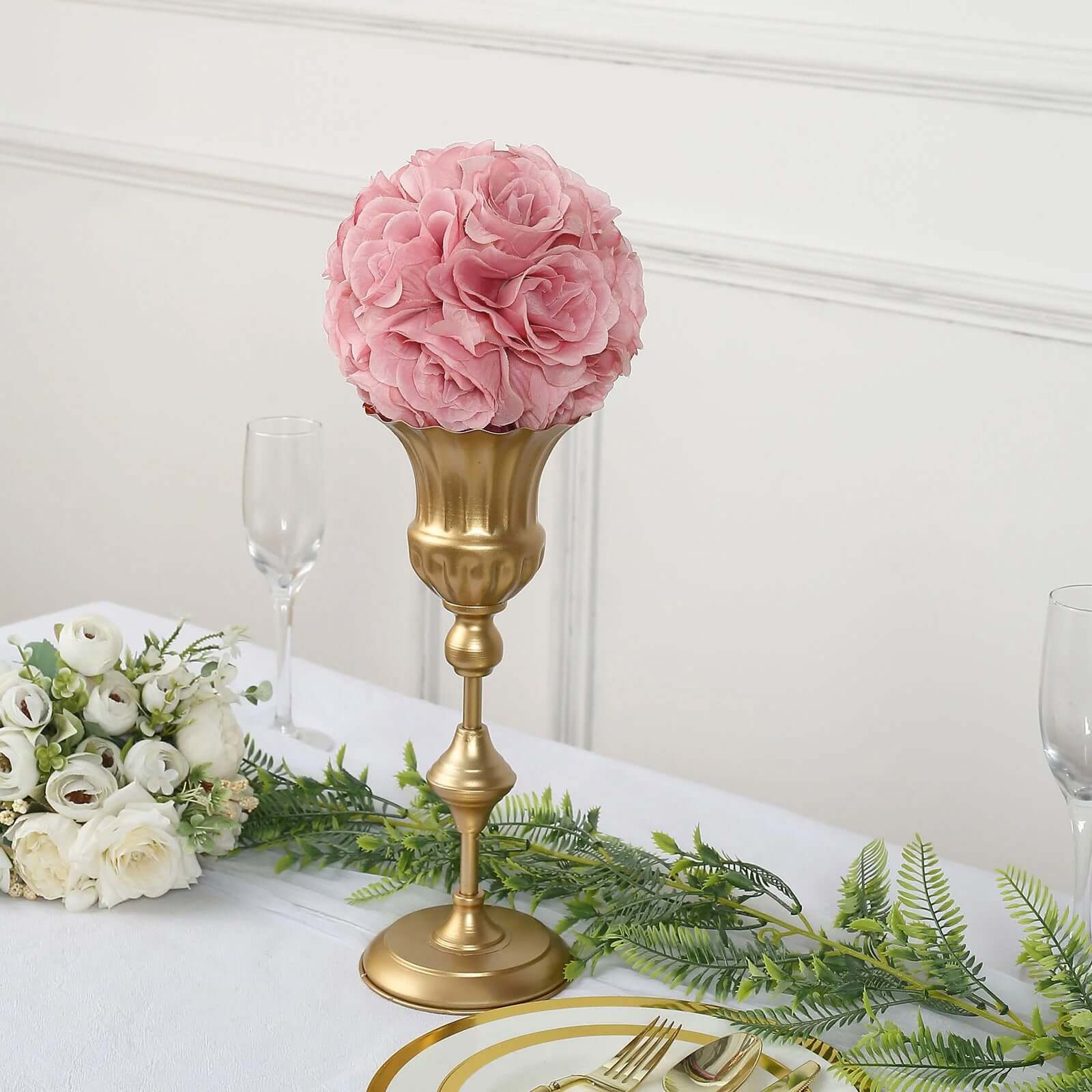 2 Pack 7" Mauve Artificial Silk Rose Kissing Ball, Faux Flower Ball