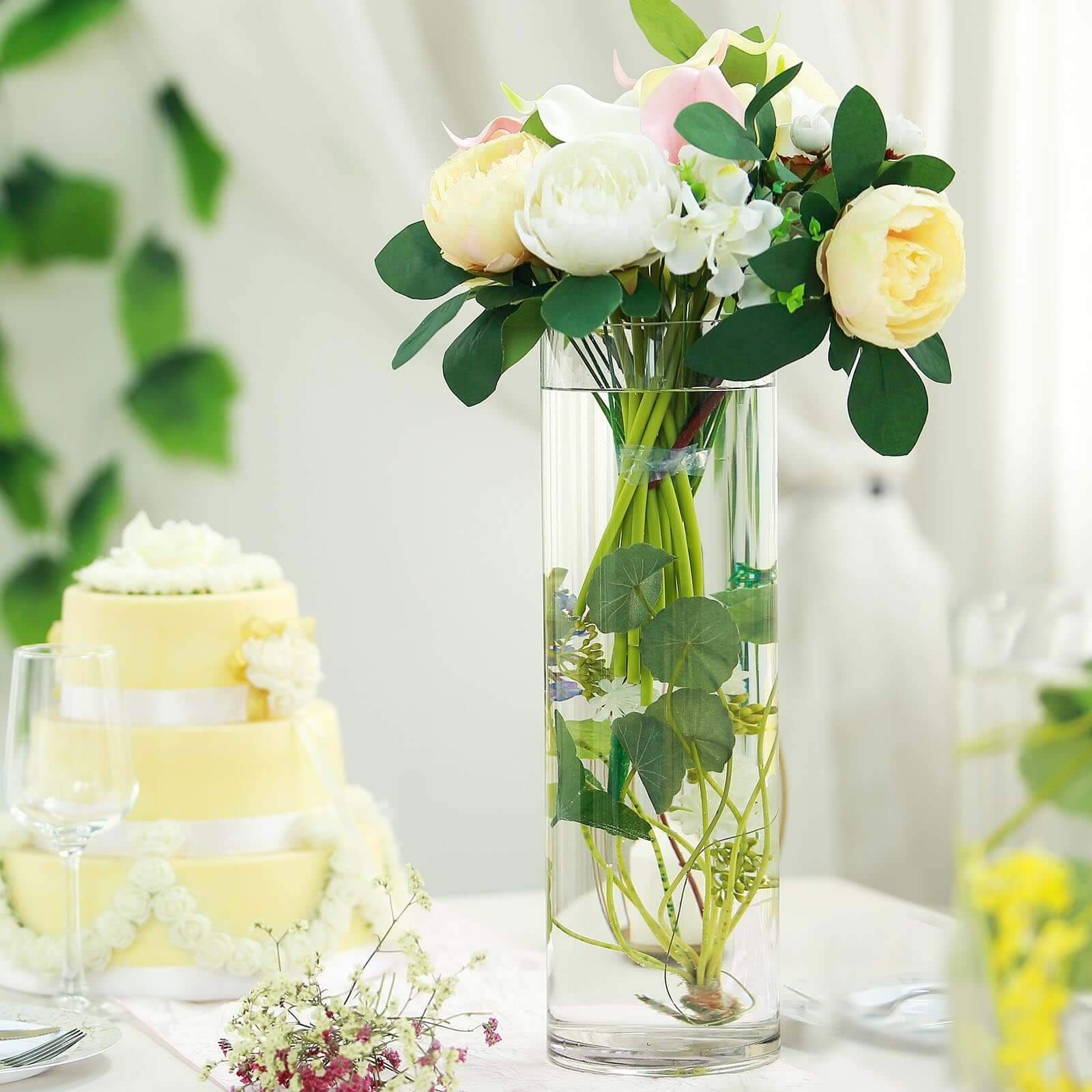 6-Pack Glass Flower Vases Cylinder Design Heavy Duty Clear - Stylish Centerpieces for Weddings 16"