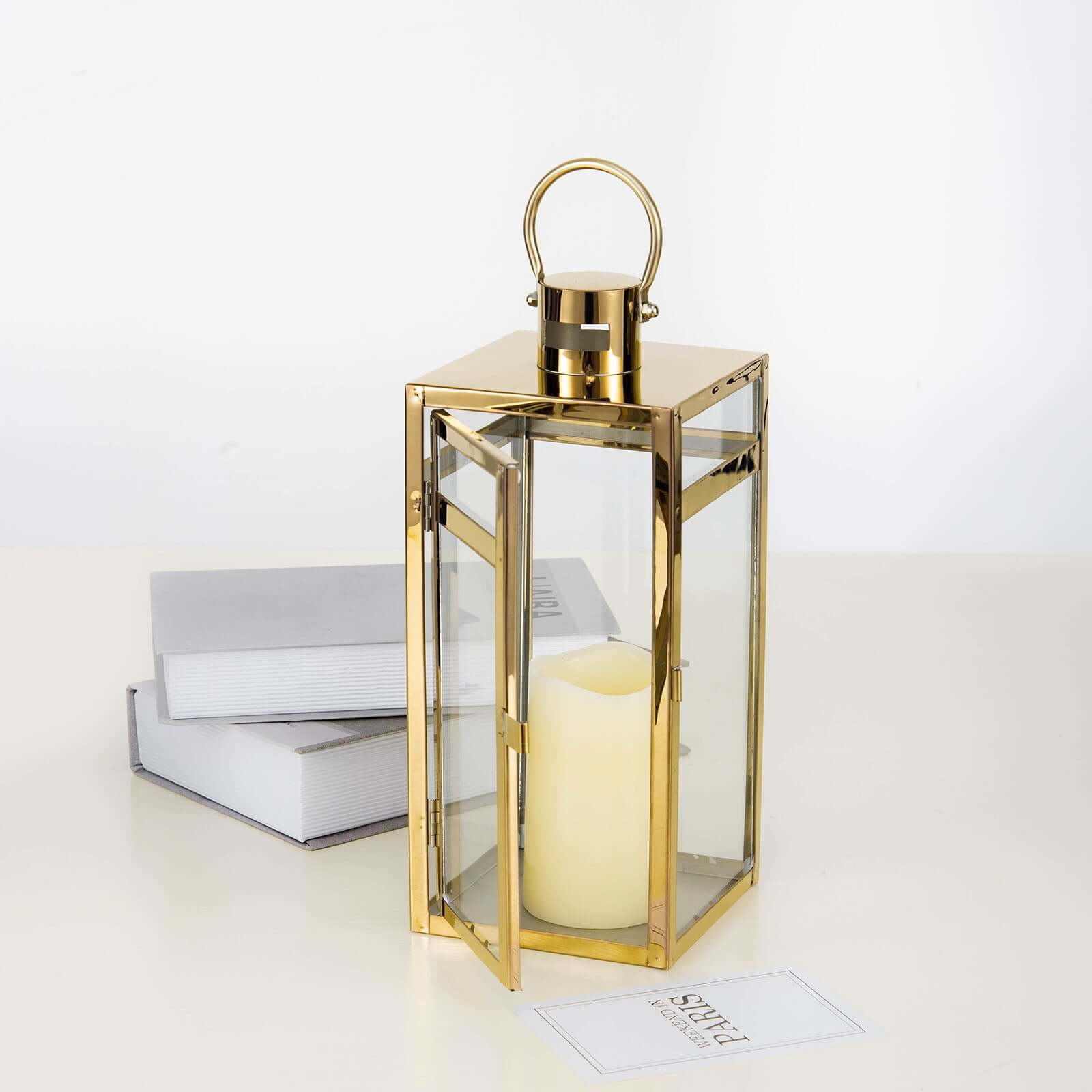 Stainless Steel Candle Lantern Vintage Top Design Gold - Outdoor Metal Patio Lantern Centerpiece 12"