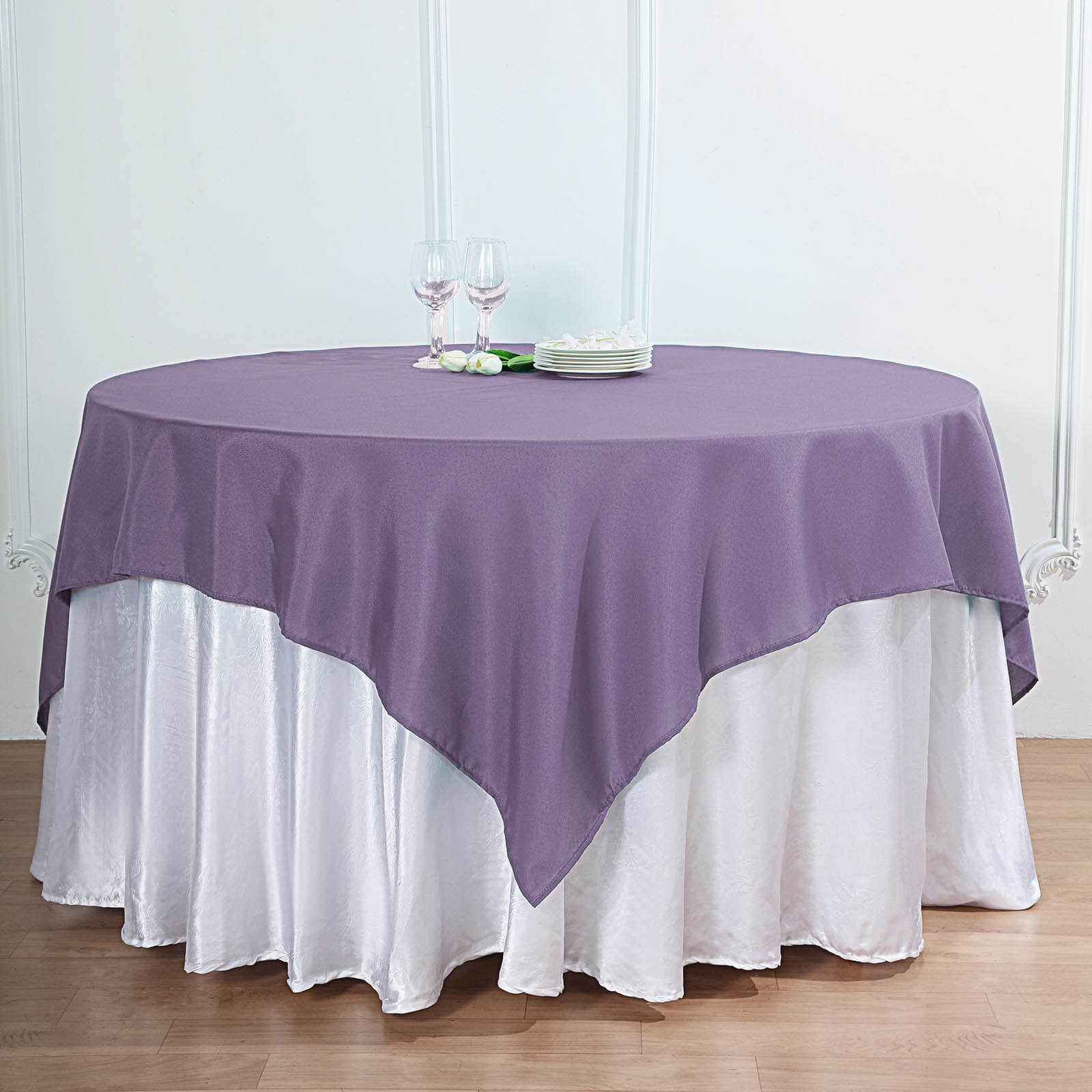 Polyester 90"x90" Table Overlay Square Tablecloth Violet Amethyst - Wrinkle-Resistant & Durable Table Cover