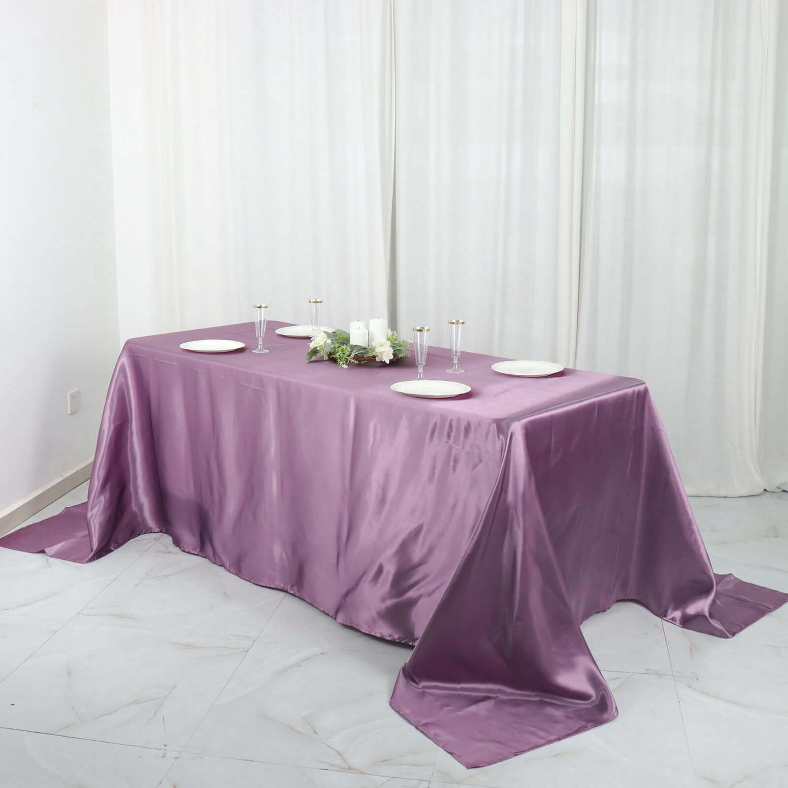 Satin Rectangular 90"x132" Tablecloth Violet Amethyst Satin - Seamless Table Cover