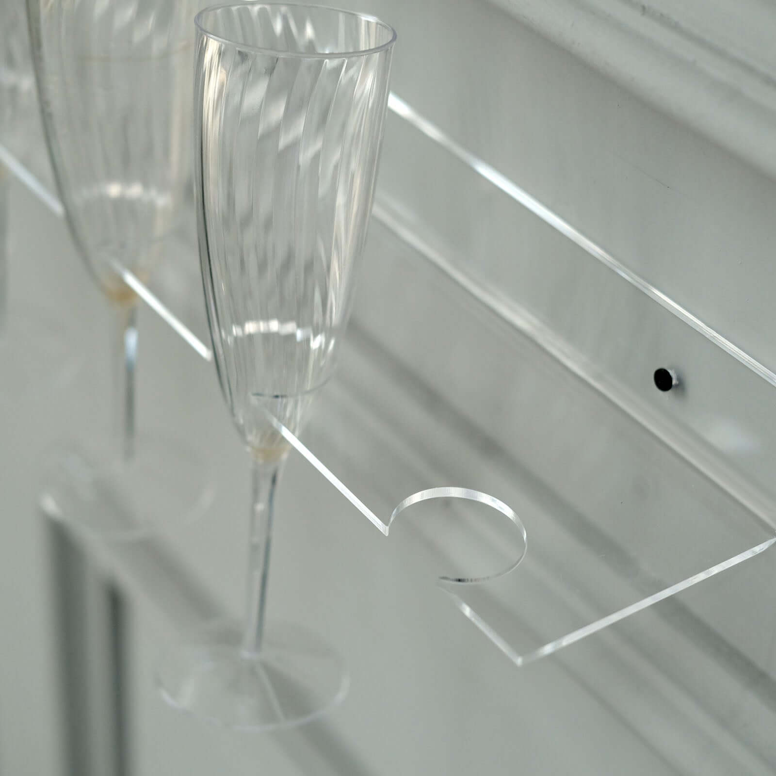 2-Pack Floating Wine Glass Holder Rack Clear Acrylic Holds 12, Wall Mounted Champagne Flute Stemware Hanging Shelves for Events & Home Bar 21"