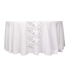 Sequin Mesh 12"x108" Table Runner White Black Stylish Wave Embroidery