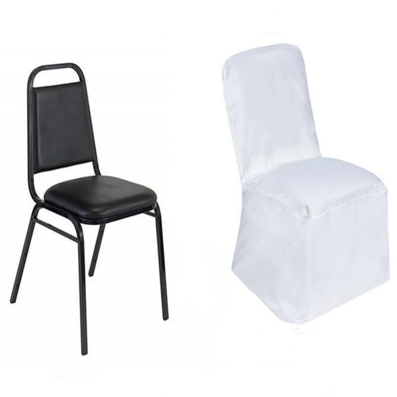 Polyester Chair Cover with Square Top for Banquet Chairs White - Durable Reusable Slip-On Cover for Weddings & Parties