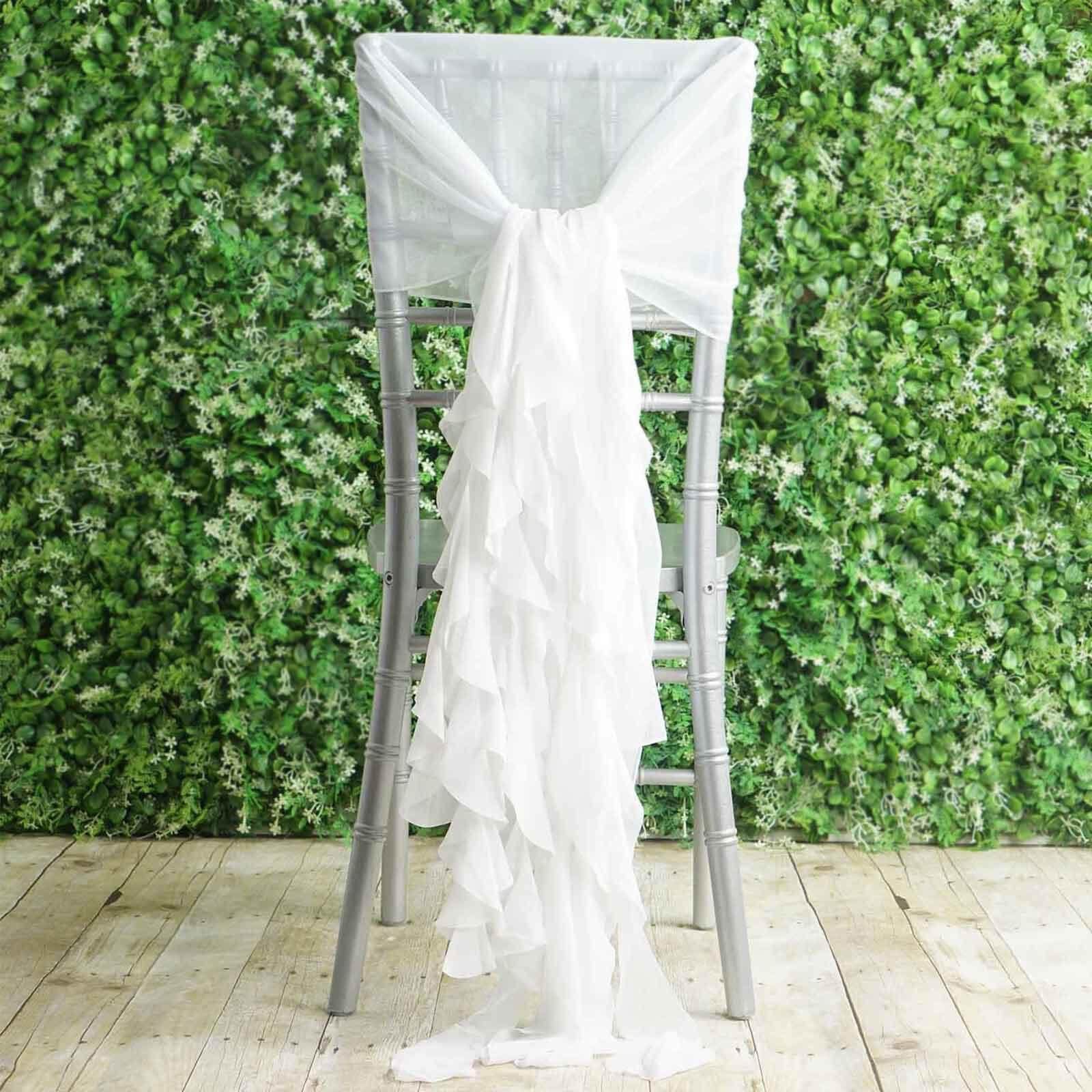 1 Set Chiffon Hoods Chair Sashes with Willow Ruffles Design White - Stylish Decor for Weddings & Gatherings
