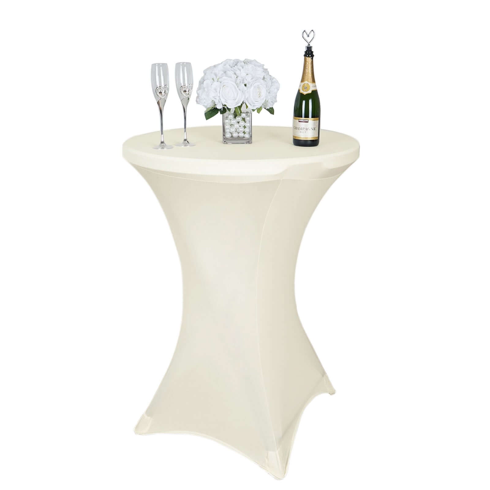 Spandex 24"-32" Round Cocktail Table Cover Ivory - Easy to Maintain Stretch Fitted Highboy Tablecloth