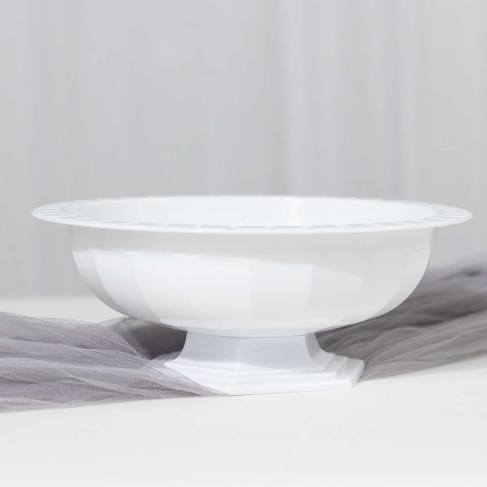 3-Pack Plastic Footed Compote Bowl Flower Vases Roman Style White - Round Decorative Pedestal Table Centerpieces 10"