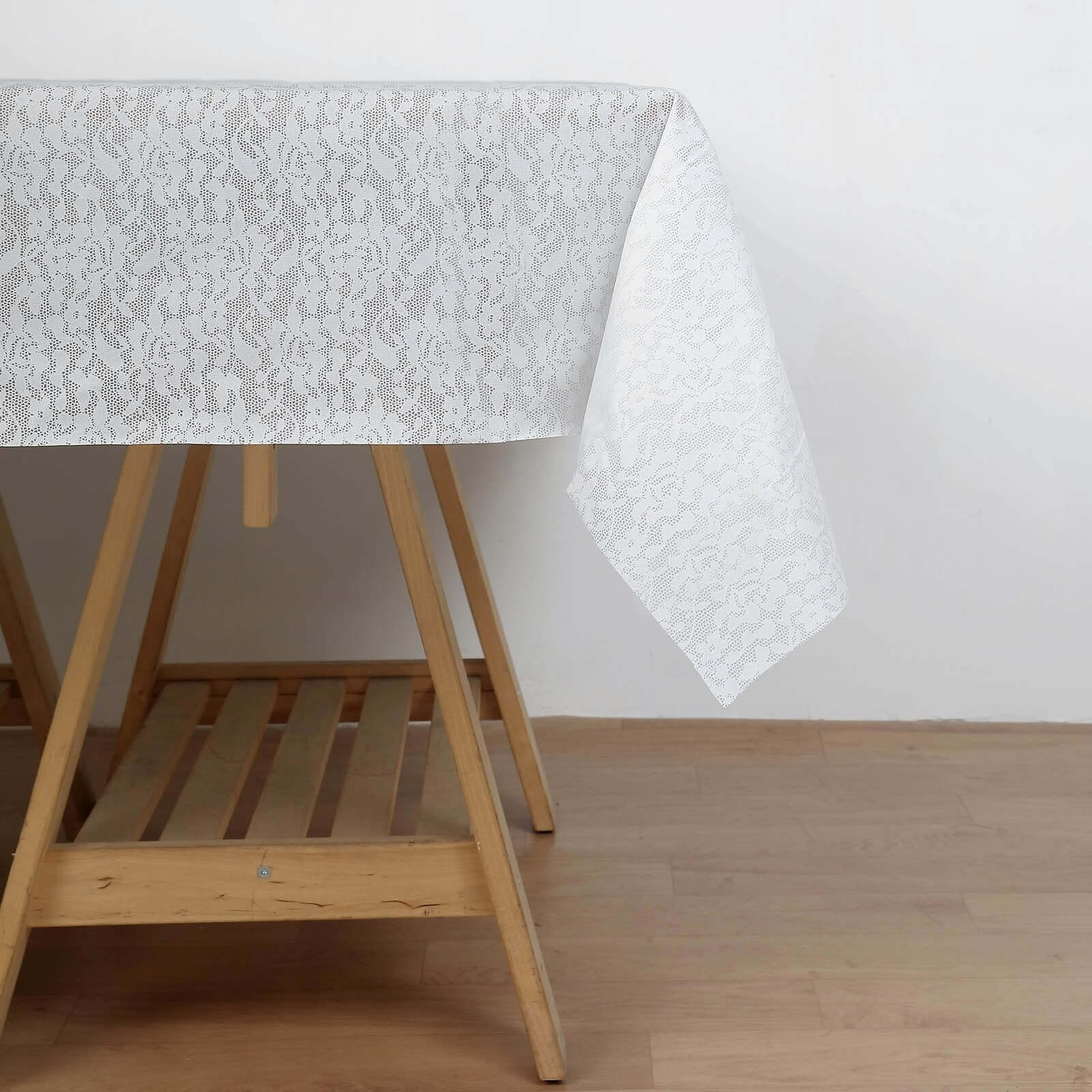 White Square Plastic Table Covers in Lace Design, 65"x65" PVC Waterproof Disposable Tablecloths