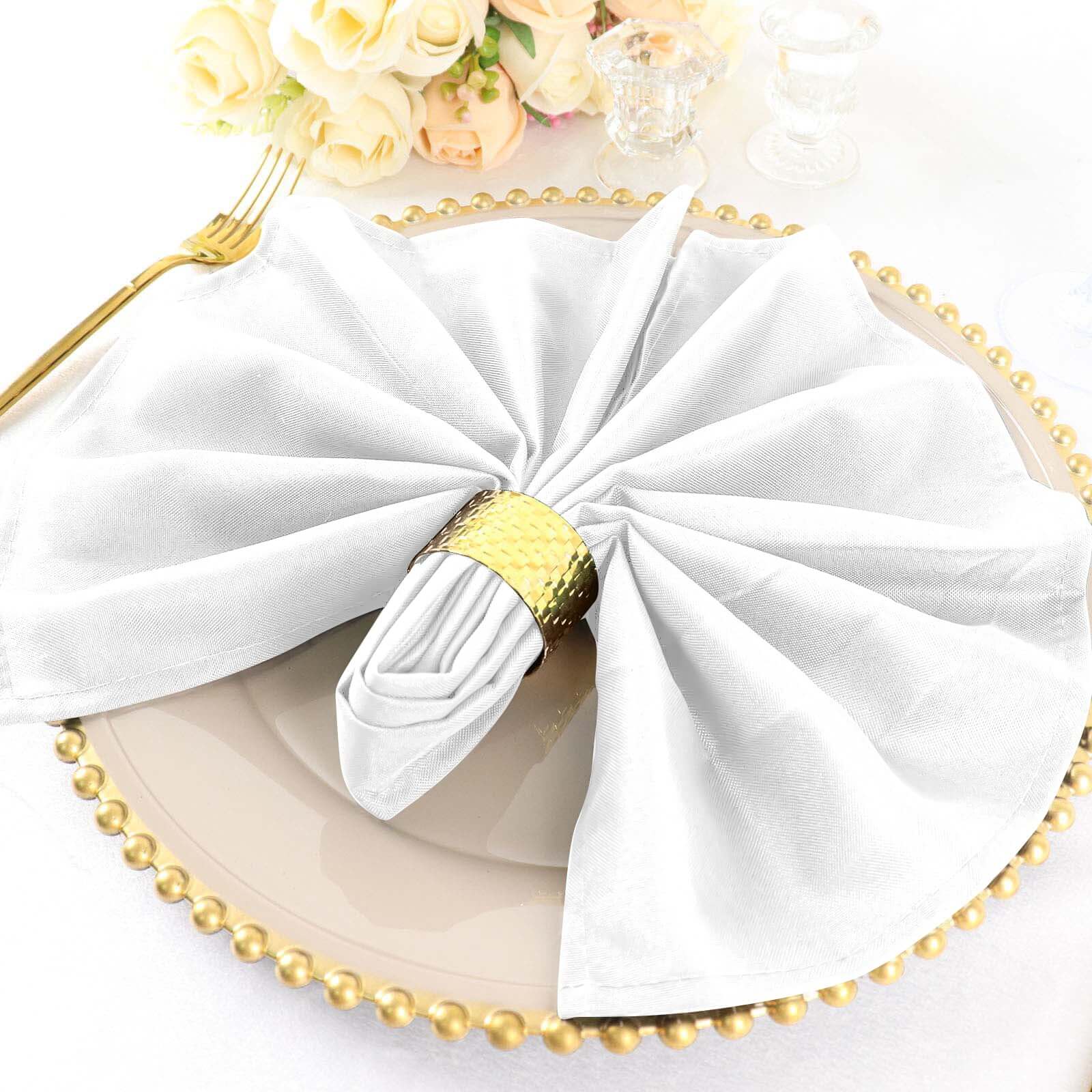 5 Pack Polyester 20"x20" Napkins White - Wrinkle Resistant & Easy Care Cloth Napkins for Special Occasions