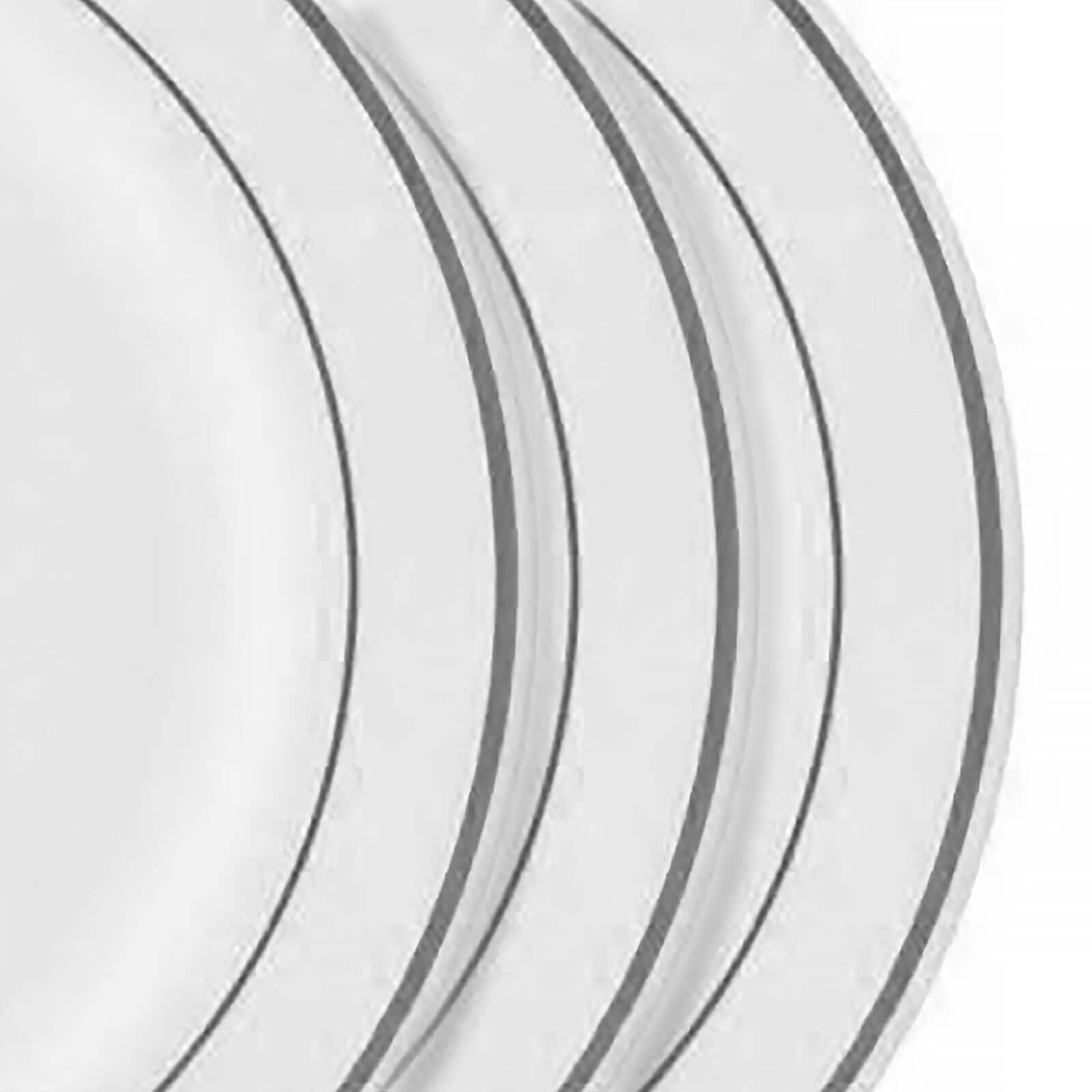 10-Pack Plastic Dessert Plates White with Très Chic Silver Rim - Disposable Plates for Appetizers 6"