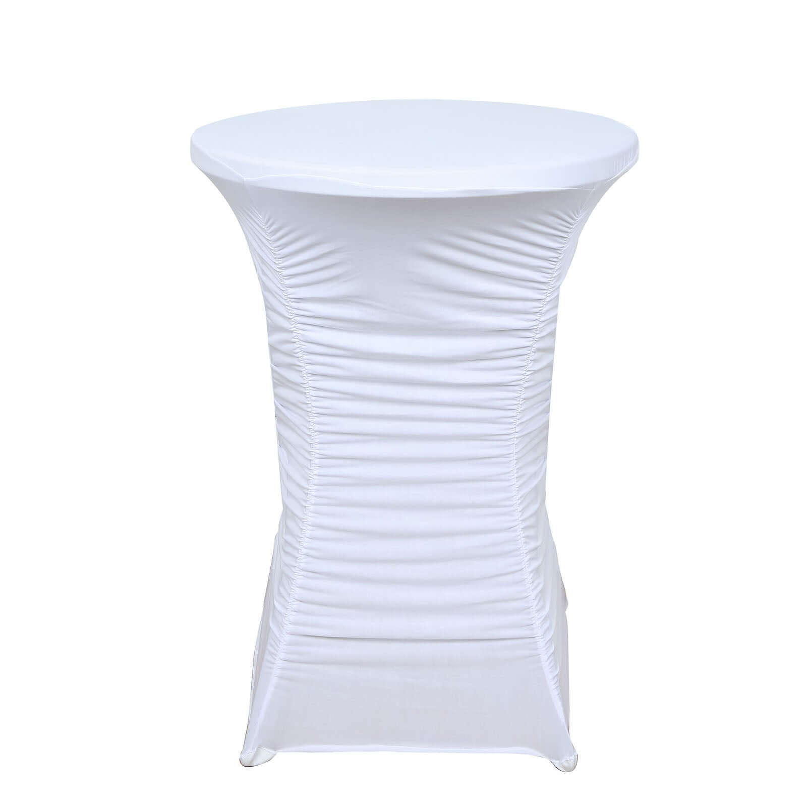 Heavy Duty Spandex 32" Fitted Round Cocktail Table Cover White Ruched Pleated - Durable Stretch Design