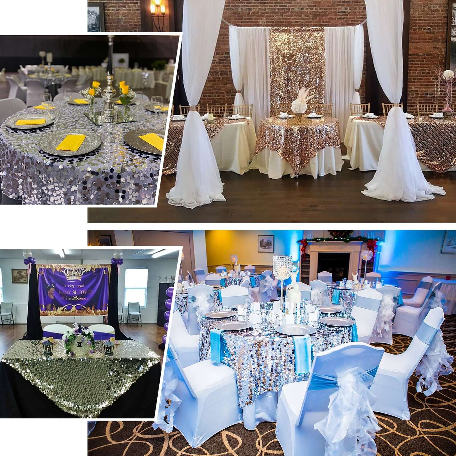 Sequin 72"x72" Table Overlay Square Tablecloth White - Big Payette Design for Classy Celebrations
