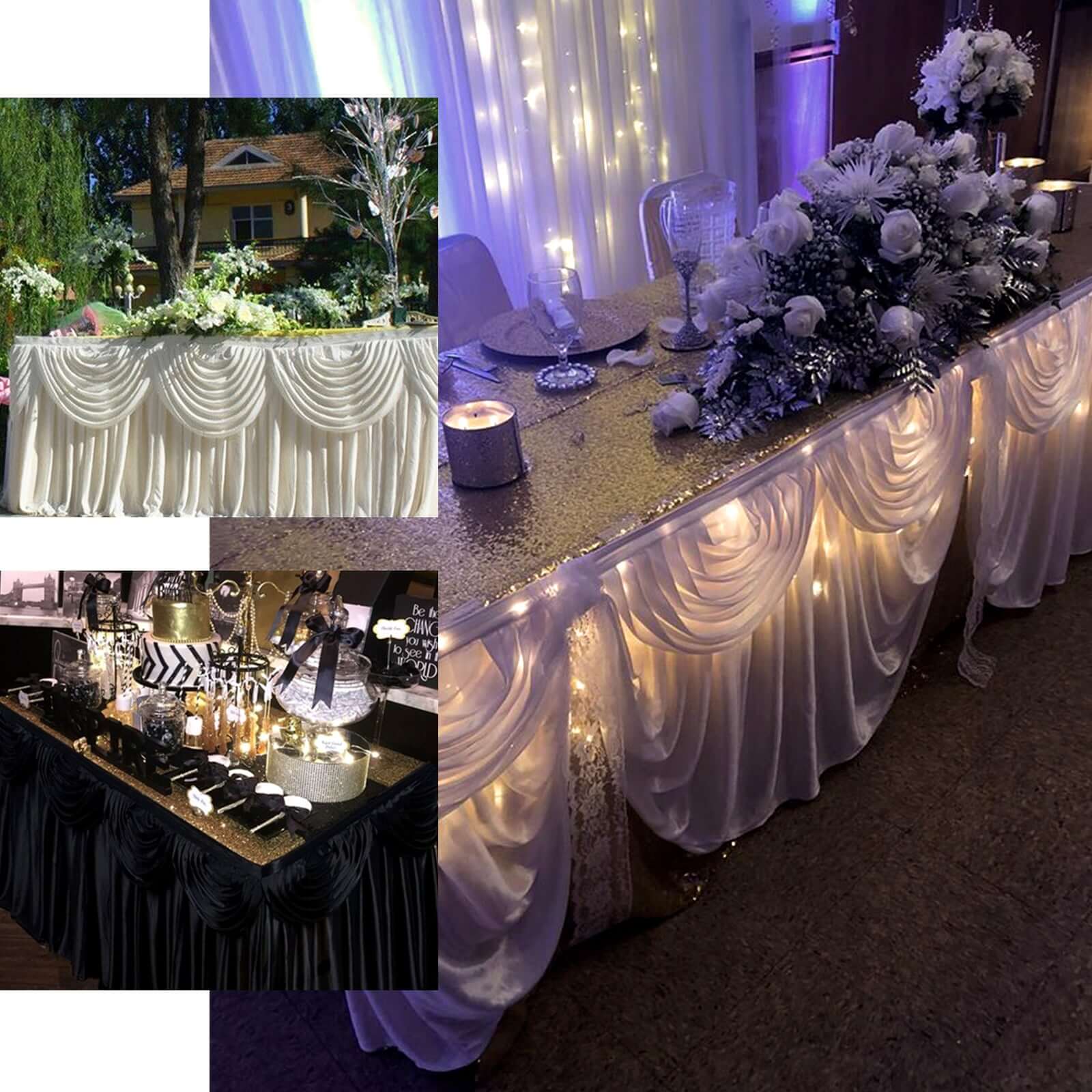Satin 21ft Table Skirt White Pleated Double Drape Design - Soft & Graceful for Events