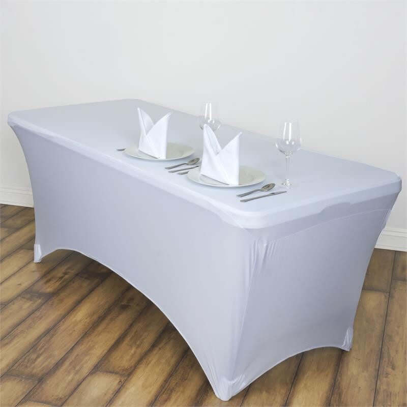 Stretch Spandex 6ft Rectangle Tablecloth White - Durable Form-Fitting Table Cover for Events & Presentations