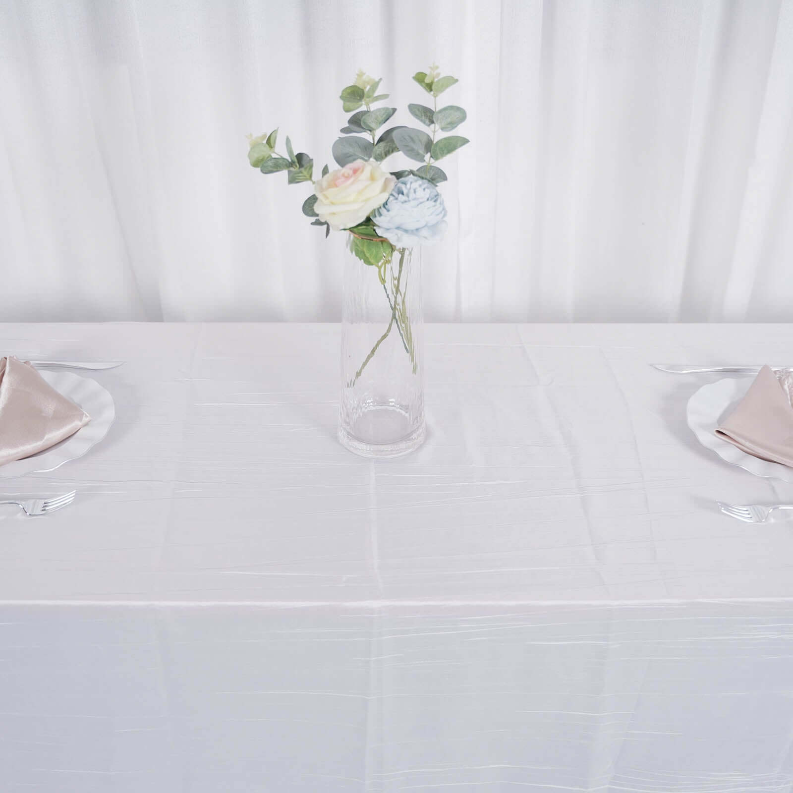 Taffeta 90"x156" Rectangle Tablecloth White - Seamless Accordion Crinkle Design for Stylish Celebrations