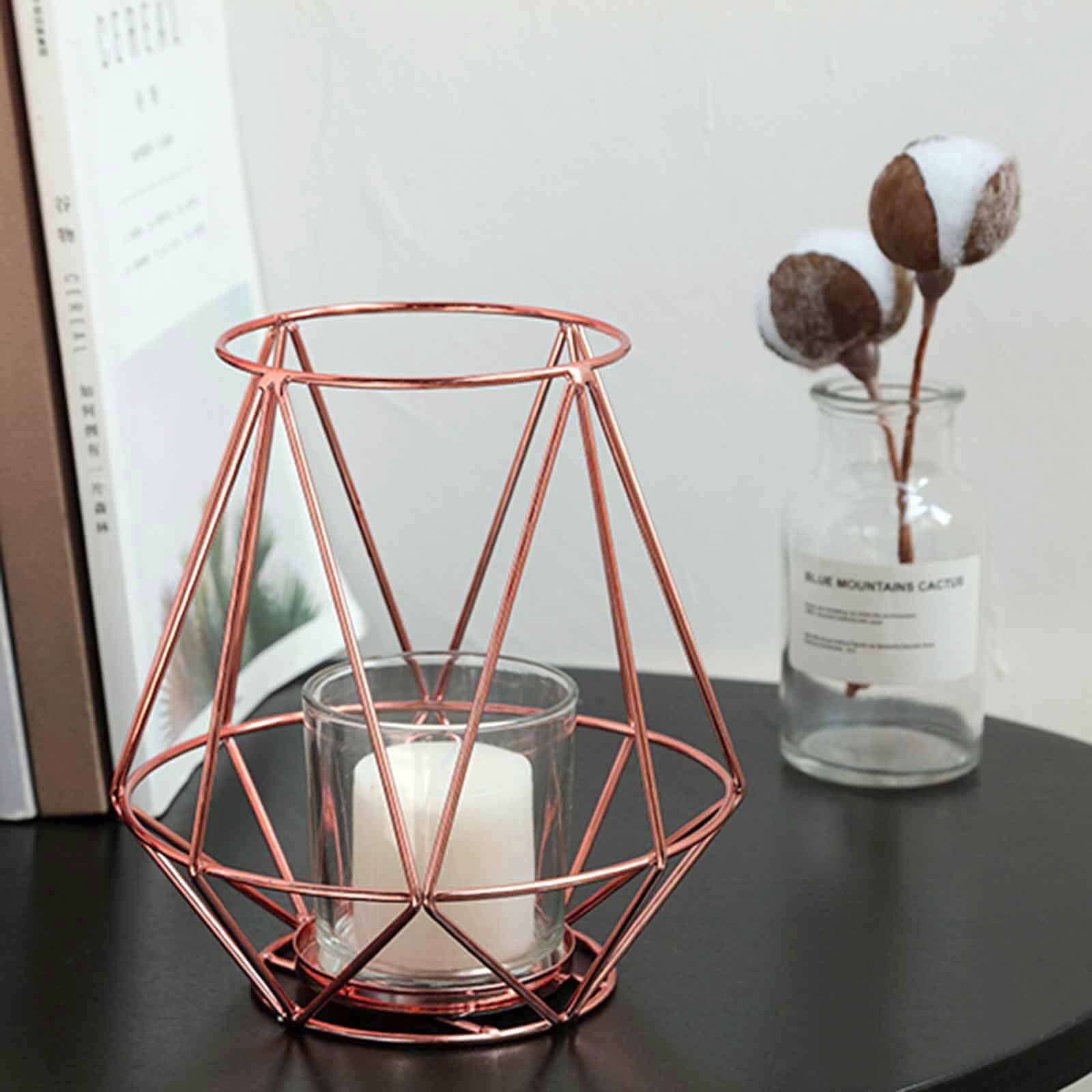 2-Pack Metal Candle Holders Rose Gold Wired Design - Stylish Glass Votive Holder Set 7"