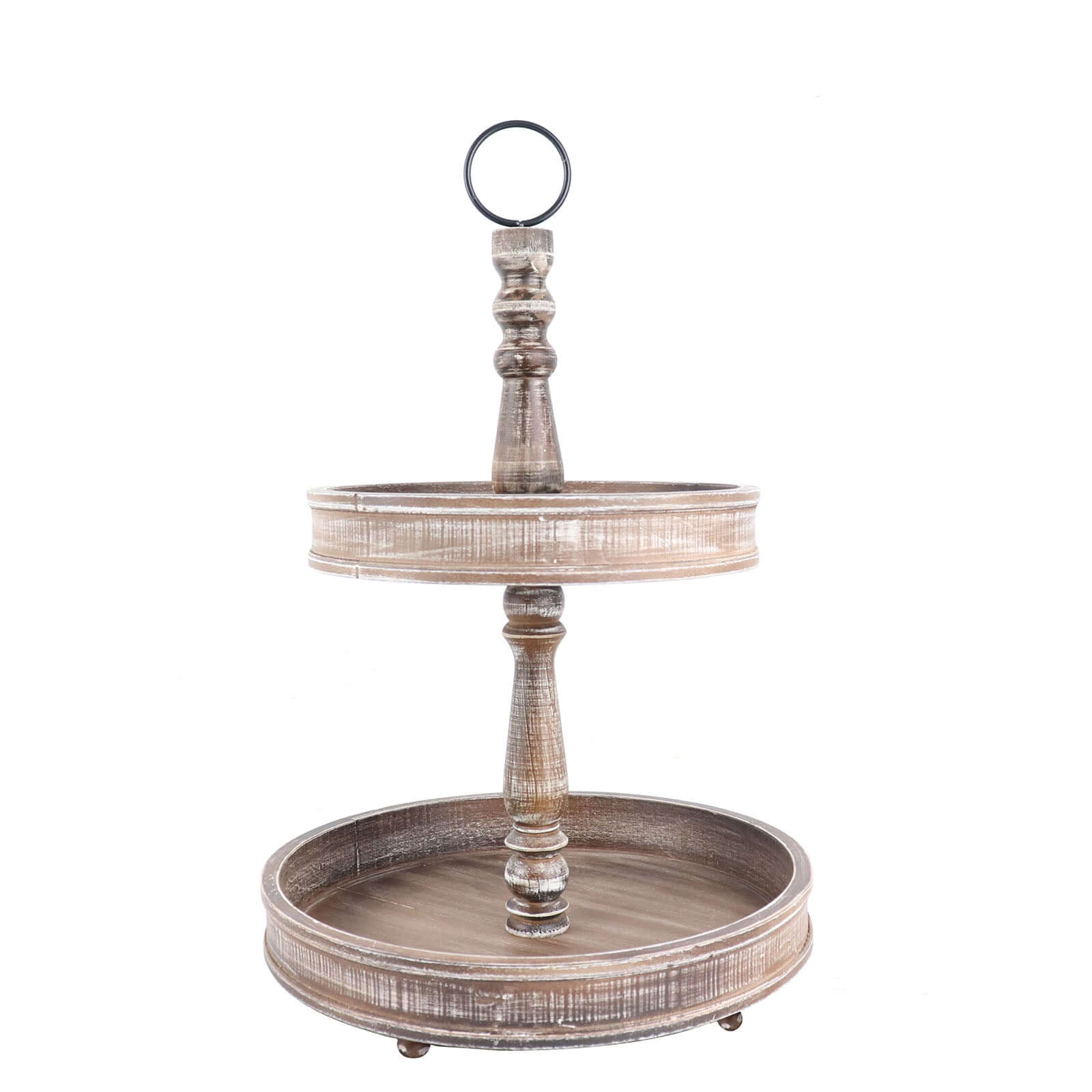 2-Tier Wooden Serving Tray Stand Rustic Brown Design - Farmhouse Style Cupcake Display 20"