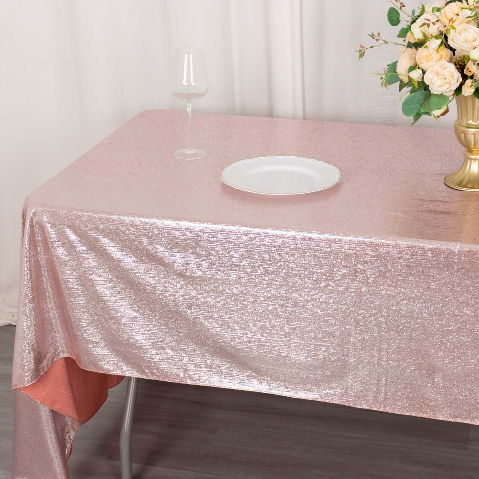 Sequin Dots Polyester 60"x126" Rectangle Tablecloth Shimmering Rose Gold - Wrinkle Free & Sparkling Table Cover