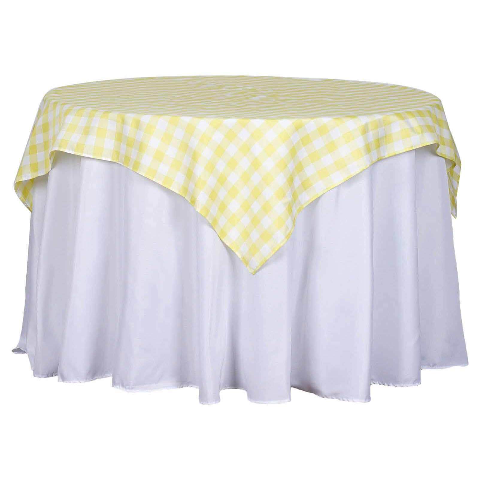 54"x54" White Yellow Seamless Buffalo Plaid Square Table Overlay, Checkered Gingham Polyester Table Overlay