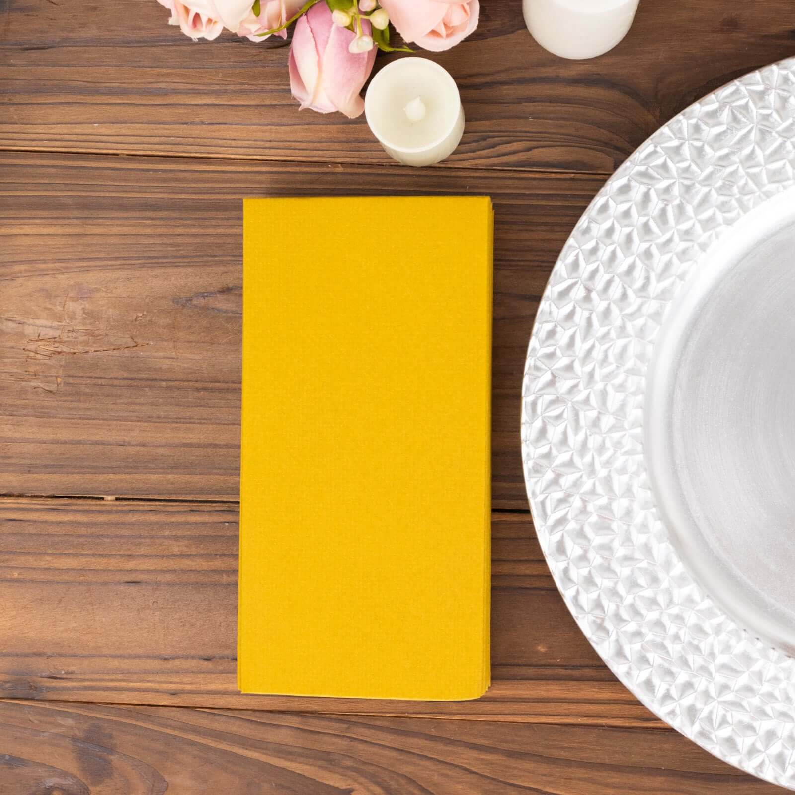 20-Pack Paper Linen-Like Napkins Gold - Disposable Hygienic Airlaid Guest Towels 8.5"x4"