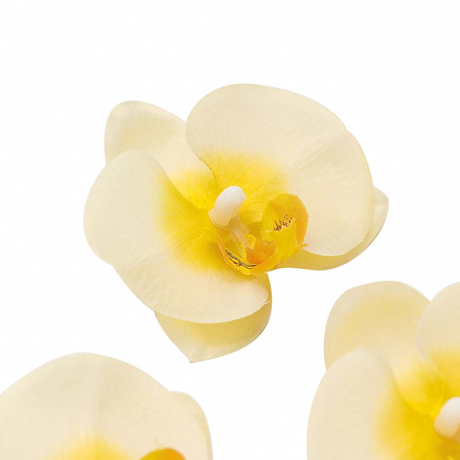 20 Silk Artificial Orchids Flower Heads Yellow - Versatile Floral Accents for DIY Floral Arrangements Corsages & Event Decor 4"
