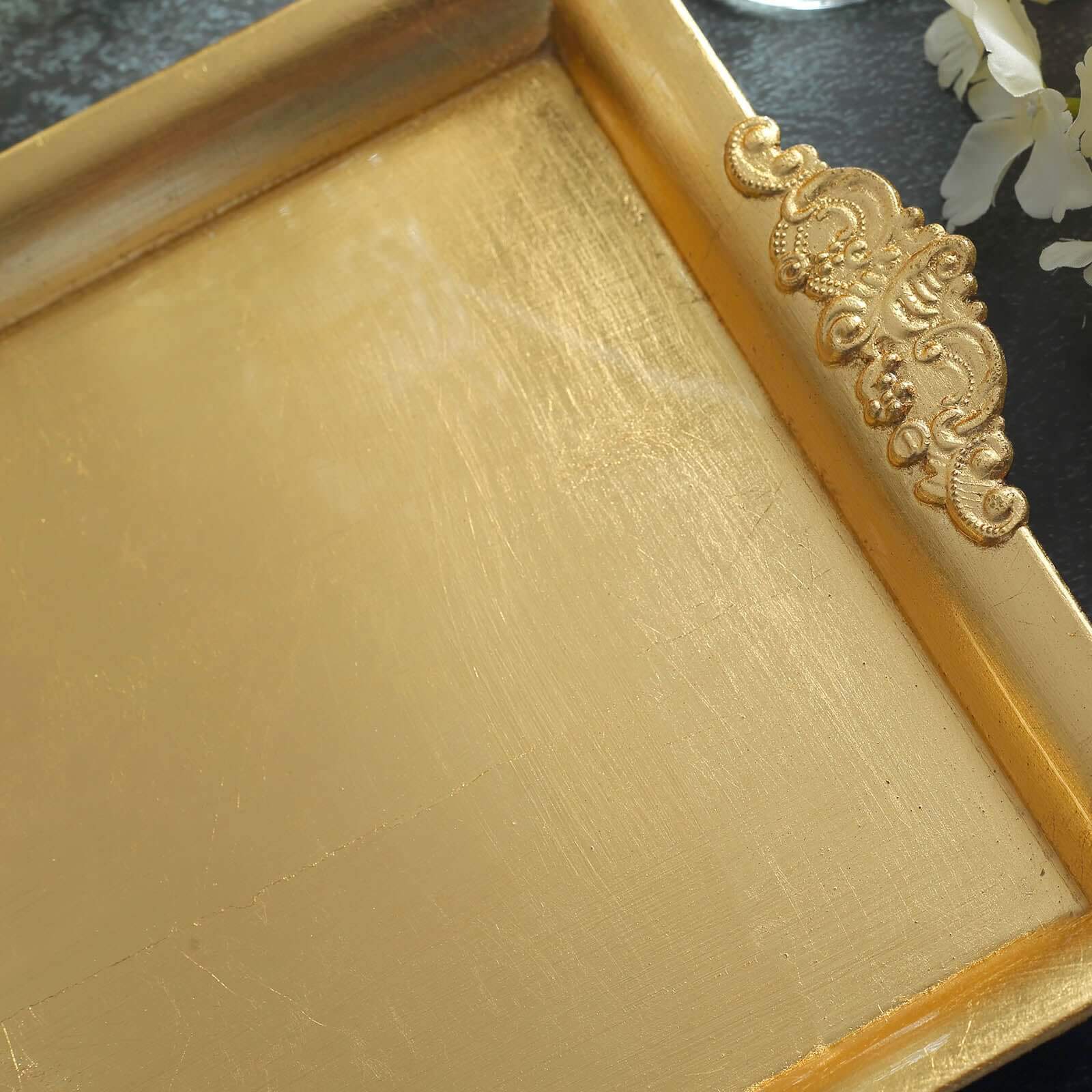 2-Pack Acrylic Rectangle Serving Trays 14"x10" in Gold with Embossed Handles, Sleek Decorative Dinner Party Food Platters