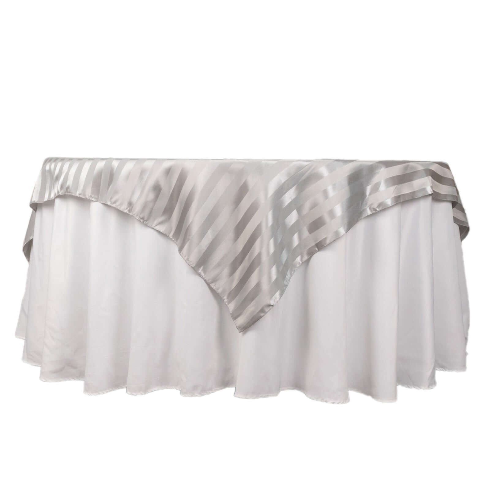 Satin 72"x72" Table Overlay Square Tablecloth Silver - Stripe Table Topper