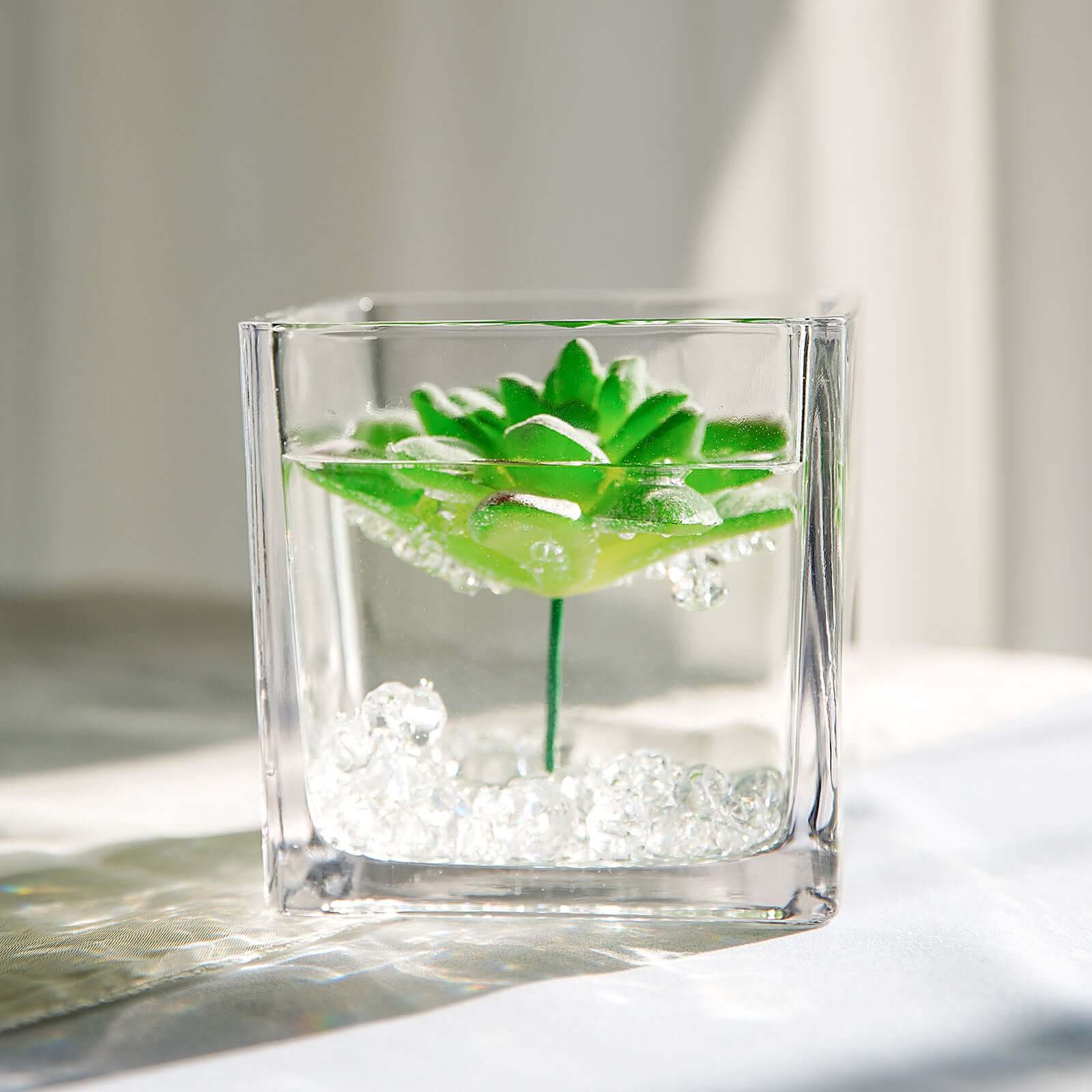 Glass Flower Vase Square Design Heavy Duty Clear - Premium Table Centerpiece for Events 4"