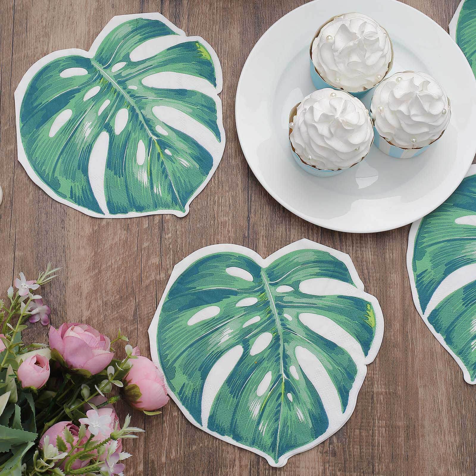 20-Pack Paper Cocktail Napkins with Tropical Leaf Design Green - Stylish Disposable Napkins for Events