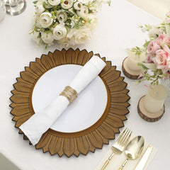 6-Pack Plastic Round Charger Plates 13" in Mustard Yellow with Sunflower Rim, Matte Finish Disposable Dinner Charger Tableware