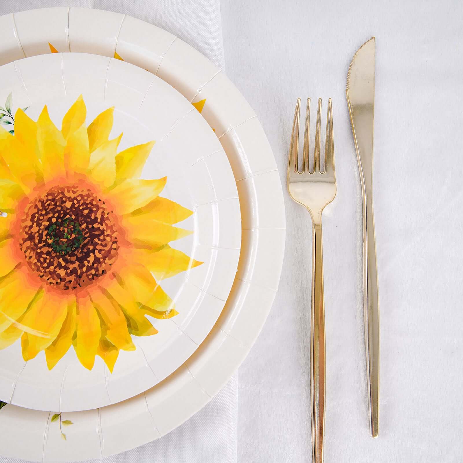 25-Pack Paper 7" Round Dessert Plates White with Sunflower Design - Disposable Salad Plates for Rustic Events & Garden Themes