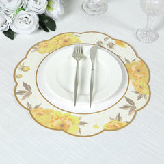 24-Pack Disposable Table Placemats in Assorted Floral Designs with Scalloped Rim - 400GSM Cardboard Placemats for Tea Party & Garden Themes 13"