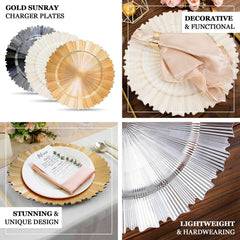 6-Pack Acrylic Plastic Round Charger Plates 13" in Metallic Silver with Sunray Scalloped Rim, Decorative Dinner Party Charger Tableware