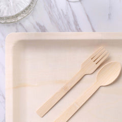 12-Pack Birchwood 8"x10" Rectangle Dinner Plates - Natural Eco Friendly Wooden Disposable Plates for Farmhouse-Style Events, Parties & Gatherings