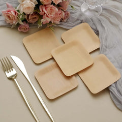 25-Pack Bamboo 3.5" Square Dessert Plates - Natural Eco Friendly Disposable Dinnerware for Farmhouse-Style Events, Parties & Gatherings