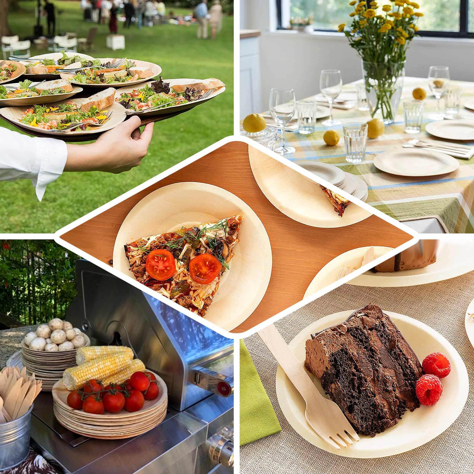 25-Pack Birchwood 6" Round Dessert, Appetizer Plates - Natural Eco Friendly Wooden Disposable Plates for Farmhouse-Style Events, Parties & Gatherings