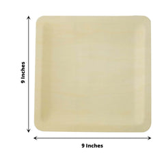 25-Pack Poplar Wood 9" Square Dinner Plates - Natural Eco Friendly Wooden Disposable Plates for Farmhouse-Style Events, Parties & Gatherings