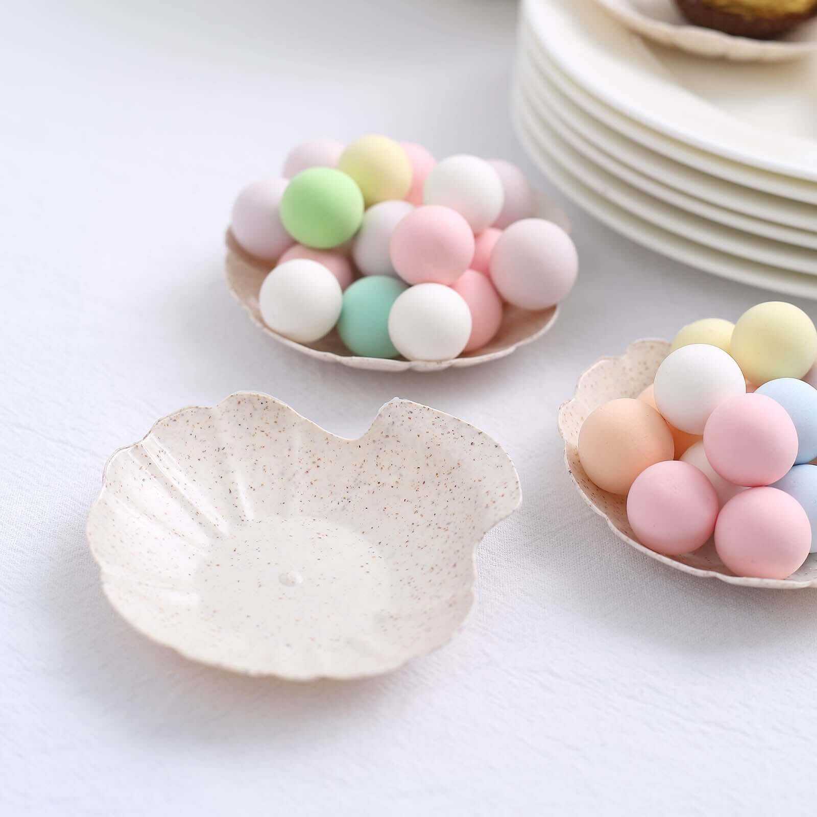 24-Pack Mini Wheat Straw Fiber Serving Trays Sea Shell Design Biodegradable - Great for Snacks 3.5"