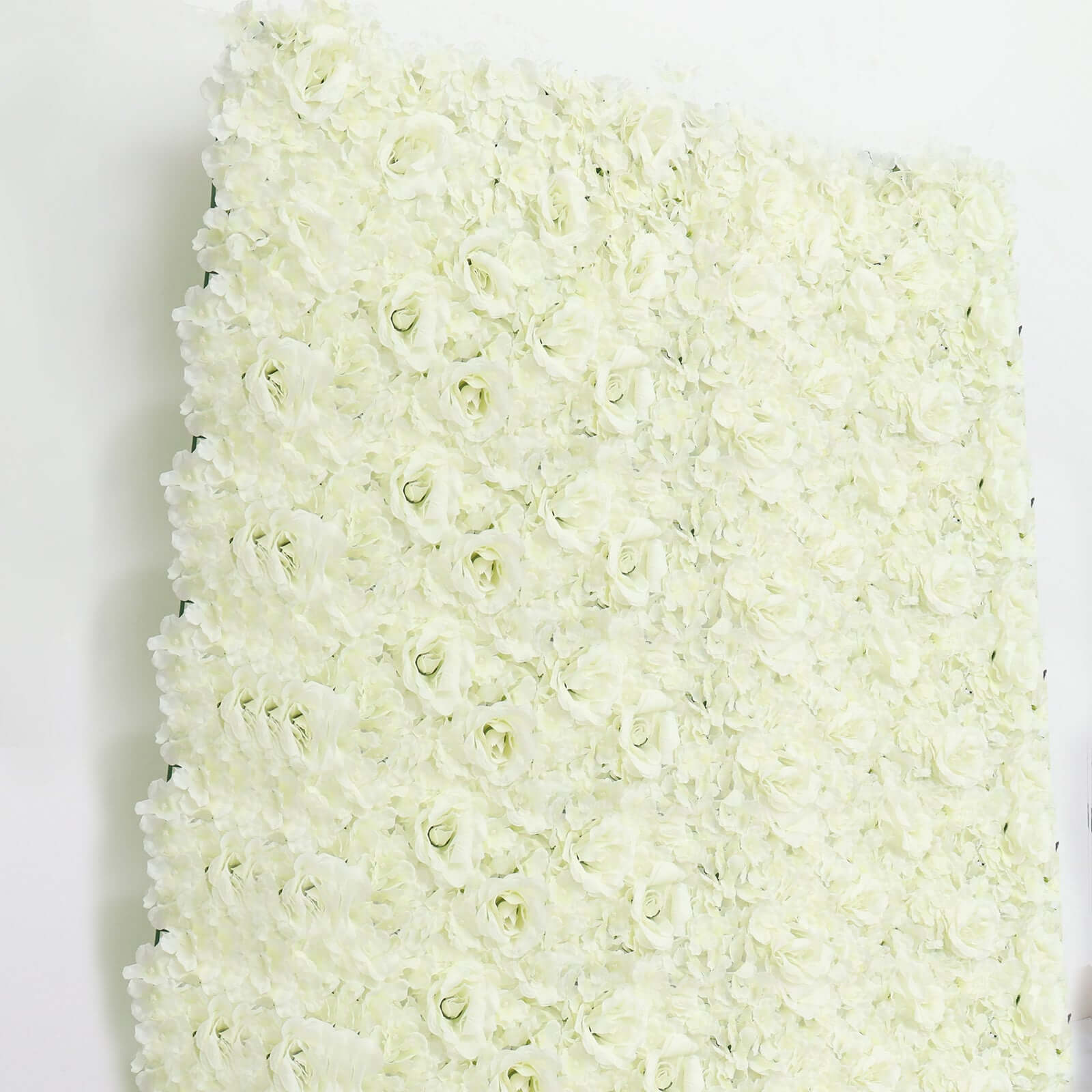11 Sq ft. Cream 3D Silk Rose and Hydrangea Flower Wall Mat Backdrop - 4 Artificial Panels