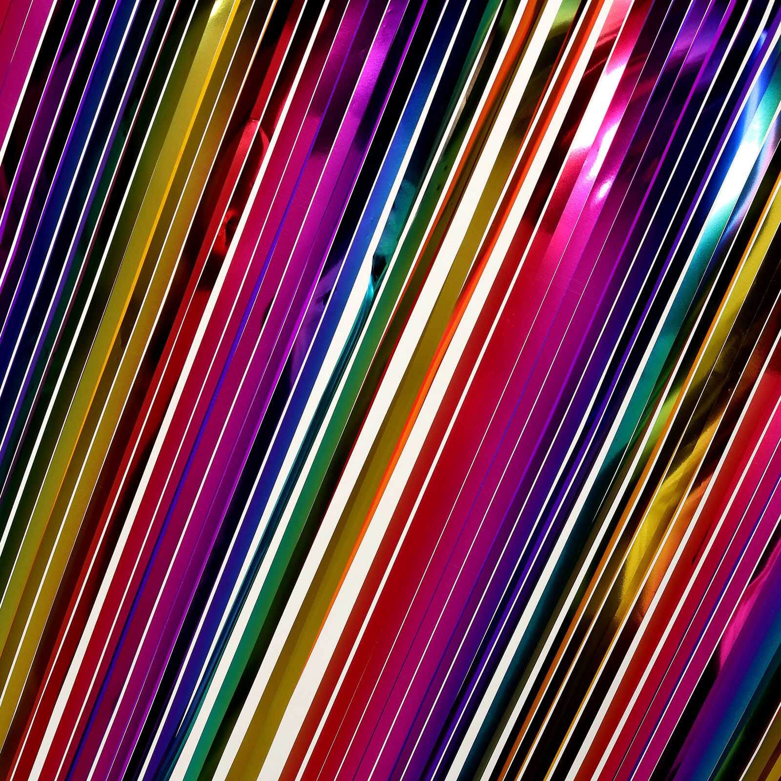 Metallic Foil Fringe Table Skirt Rainbow with Self Adhesive Backing - Durable Tinsel Skirt for Parties 30"x9ft