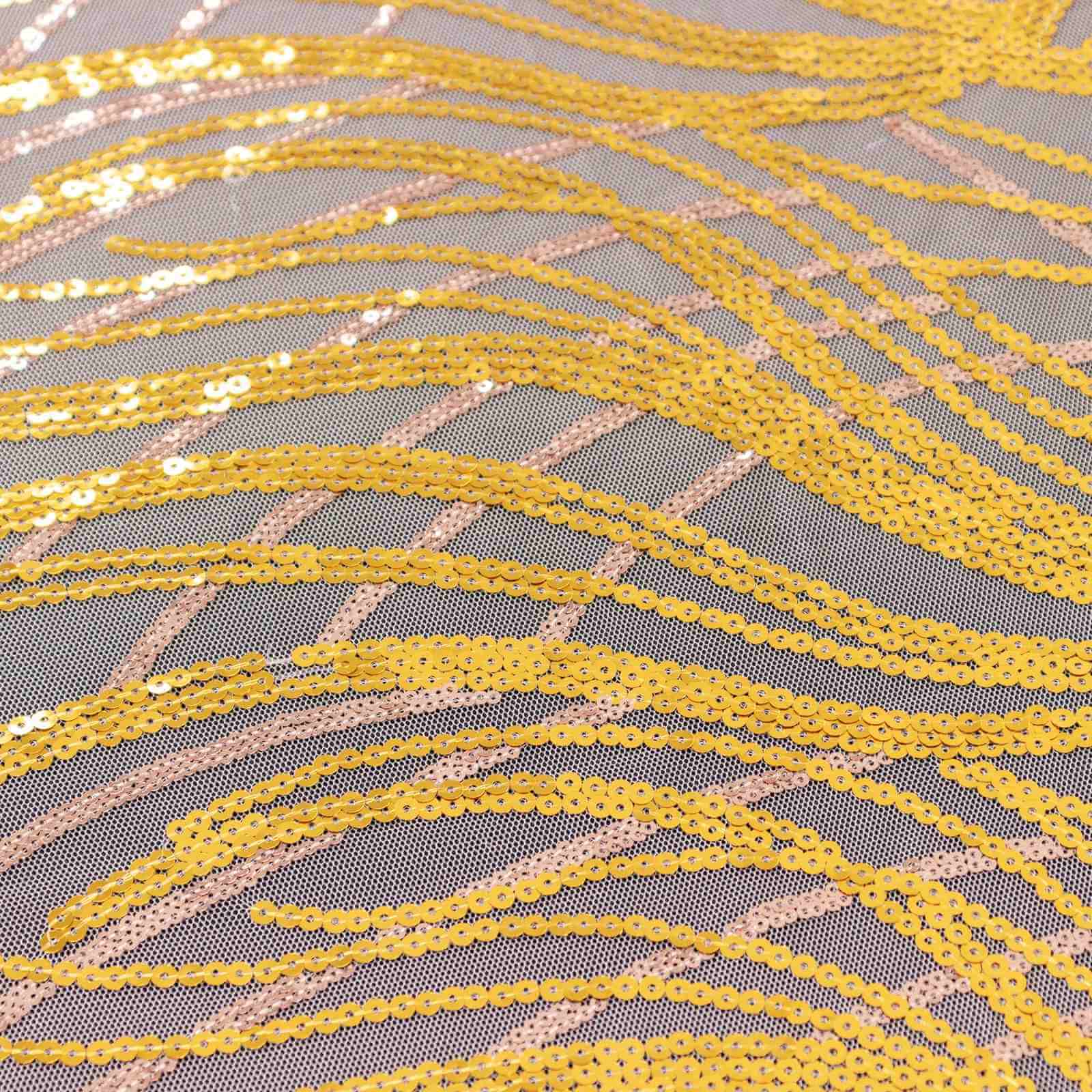 Mesh 72"x72" Table Overlay Square Tablecloth Rose Gold/Gold - Wave Embroidered Sequins Table Topper